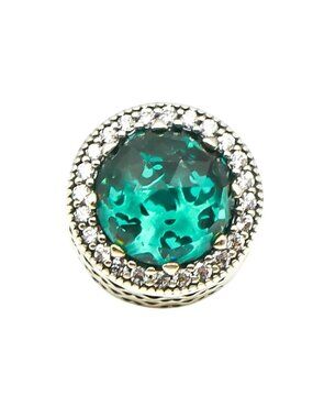 Pandora Radiant Hearts Green Crystal Charm Sterling Silver Retired